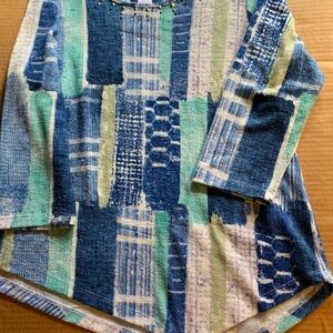 Alfred Dunner Blue, Teal & White Knit Top with Embellished Accents
